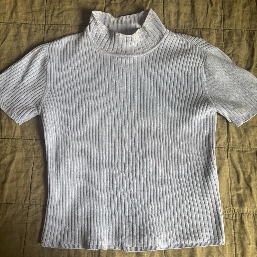 Talbots Soft Blue Ribbed Knit Top - Picture 4 of 7